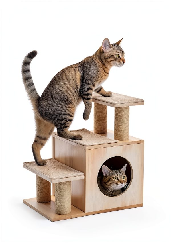 3-in-1 Pet Stairs by KinoTail Wood Cat Stairs with Condo Cave-5
