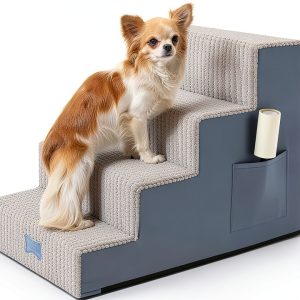 Dog Stairs POCBLUE 4-Step Grey Foam for Bed & Couch 17.7"-0