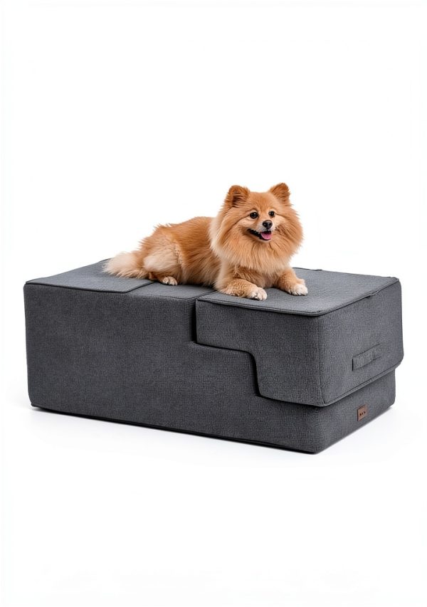 Made4Pets Dog Steps for Bed, Extra Wide Dog Stairs for High Bed Couch Sofa, 35D Foam Pet Steps for Small Dogs and Cats(Up to 40lbs), Non-Slip Bottom Pet Stairs, Grey, 4 Steps-5