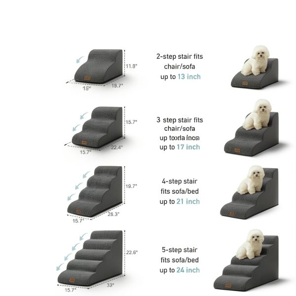 Dog Stairs COZY KISS Curved 4‑Step for Small Dogs Charcoal Grey 19.7"-1