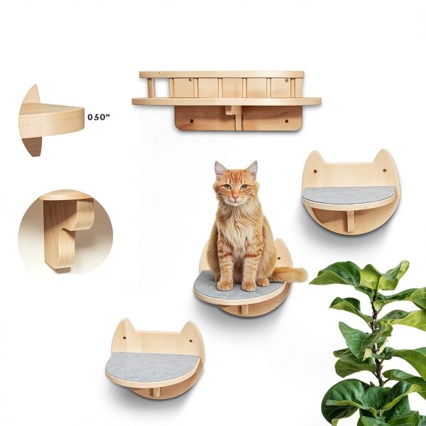Cat Wall Shelves with 3 Steps – Modern Wood Wall Mounted Furniture, Climber & Perch Shelf for Cats up to 30lbs – Sturdy Floating Bed for Large Cats-6