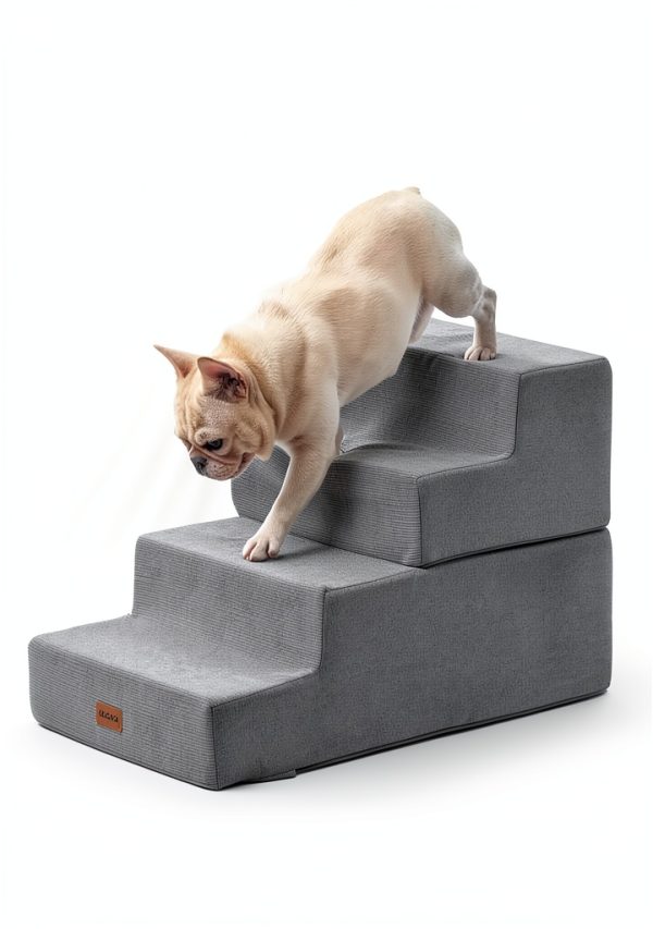 Made4Pets Dog Steps for Bed, Extra Wide Dog Stairs for High Bed Couch Sofa, 35D Foam Pet Steps for Small Dogs and Cats(Up to 40lbs), Non-Slip Bottom Pet Stairs, Grey, 4 Steps-8