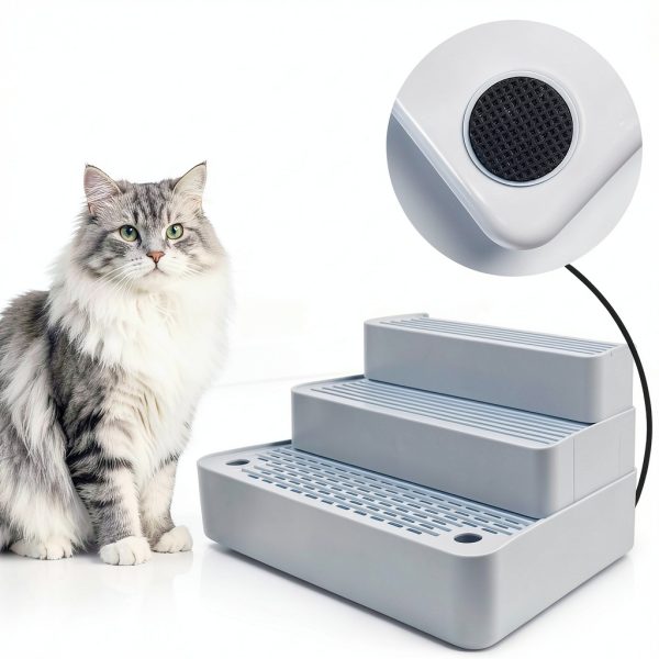Tianhaom 3 Steps Cat Litter Box Step Light Grey Non Slip Ramp-3