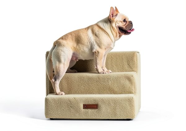 Dog Stairs for Small Dogs & Cats, 3-Step Non-Slip Pet Steps for Couch Sofa and Chair, Beige, 13.6" H-3