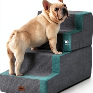 Made4Pets Dog Steps for Bed, Extra Wide Dog Stairs for High Bed Couch Sofa, 35D Foam Pet Steps for Small Dogs and Cats(Up to 40lbs), Non-Slip Bottom Pet Stairs, Grey, 4 Steps-0