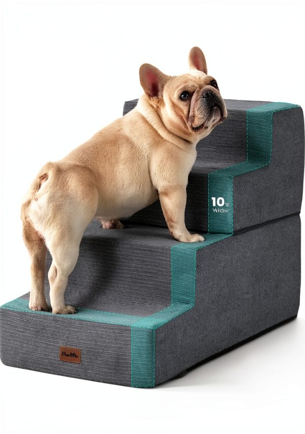 Made4Pets Dog Steps for Bed, Extra Wide Dog Stairs for High Bed Couch Sofa, 35D Foam Pet Steps for Small Dogs and Cats(Up to 40lbs), Non-Slip Bottom Pet Stairs, Grey, 4 Steps-0