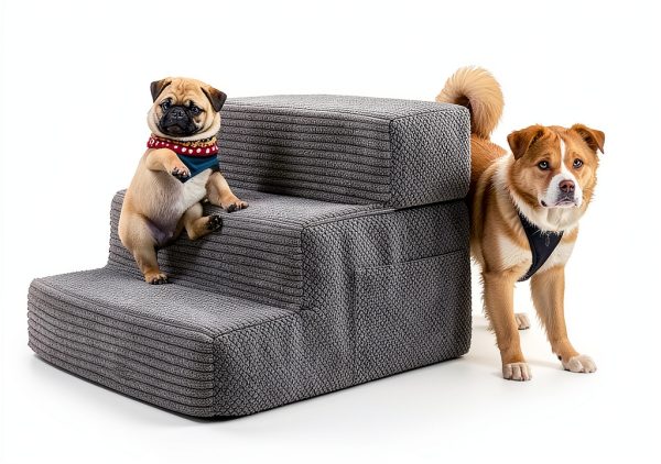 Dog Stairs HYLEORY 3-Step Portable Pet Steps with Non-Slip Bottom Grey-7
