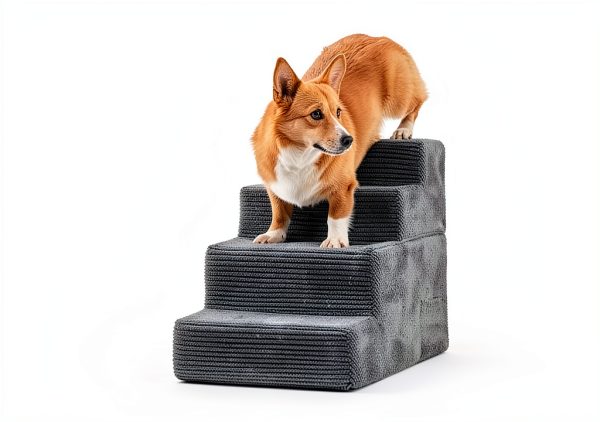Dog Stairs HYLEORY 3-Step Portable Pet Steps with Non-Slip Bottom Grey-3