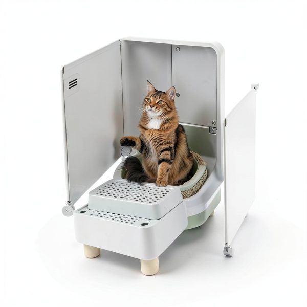 Elevated Cat Ramp for Litter Box by Midollarle 2-Step Stair Stool Grey-4
