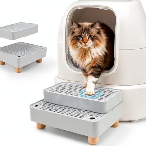 Elevated Cat Ramp for Litter Box by Midollarle 2-Step Stair Stool Grey-0