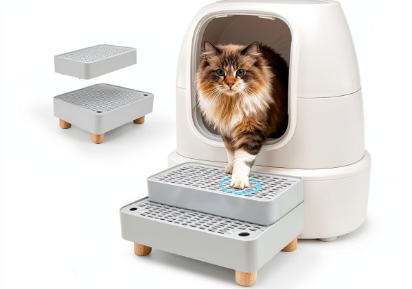 Elevated Cat Ramp for Litter Box by Midollarle 2-Step Stair Stool Grey-0