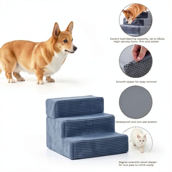 Dog Stairs HYLEORY 3-Step Portable Pet Steps with Non-Slip Bottom Grey-4
