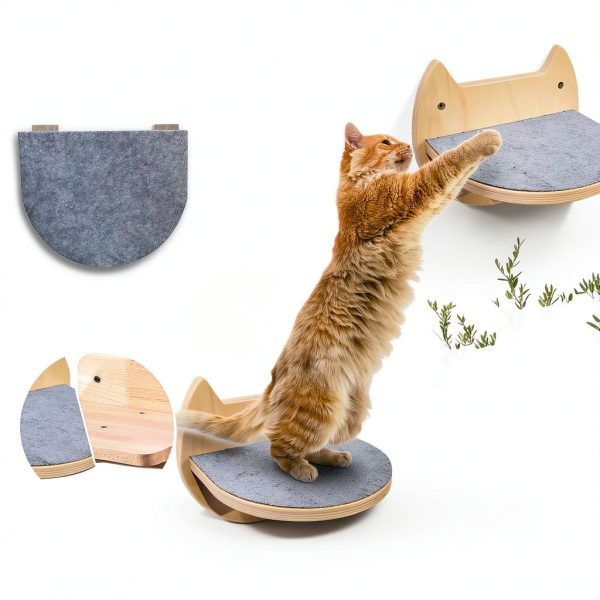 Cat Wall Shelves with 3 Steps – Modern Wood Wall Mounted Furniture, Climber & Perch Shelf for Cats up to 30lbs – Sturdy Floating Bed for Large Cats-4