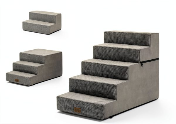 CCOZY KISS Dog Stairs 5 Tier Removable Wider Non Slip 23.6 H Grey-2