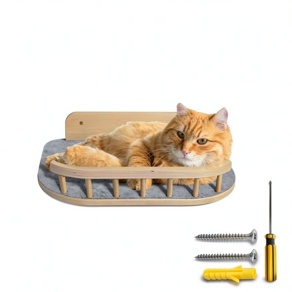 Cat Wall Shelves with 3 Steps – Modern Wood Wall Mounted Furniture, Climber & Perch Shelf for Cats up to 30lbs – Sturdy Floating Bed for Large Cats-2