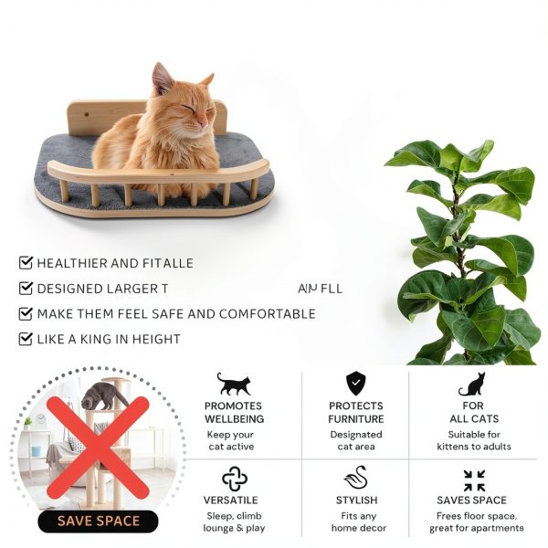 Cat Wall Shelves with 3 Steps – Modern Wood Wall Mounted Furniture, Climber & Perch Shelf for Cats up to 30lbs – Sturdy Floating Bed for Large Cats-1