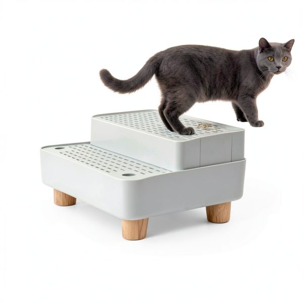 Elevated Cat Ramp for Litter Box by Midollarle 2-Step Stair Stool Grey-3