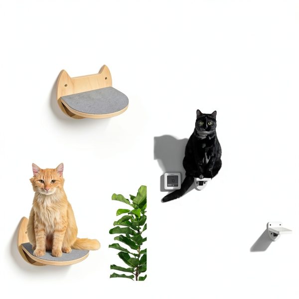 Cat Wall Shelves with 3 Steps – Modern Wood Wall Mounted Furniture, Climber & Perch Shelf for Cats up to 30lbs – Sturdy Floating Bed for Large Cats-3