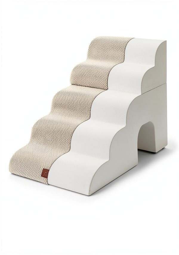 Extra Wide Dog Stairs with Tunnel by COZY KISS 5‑Step Beige-4