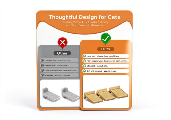 Cat Wall Steps 3Pcs 8"×7" Natural Wood Ladder with Fixtures for Cats-5