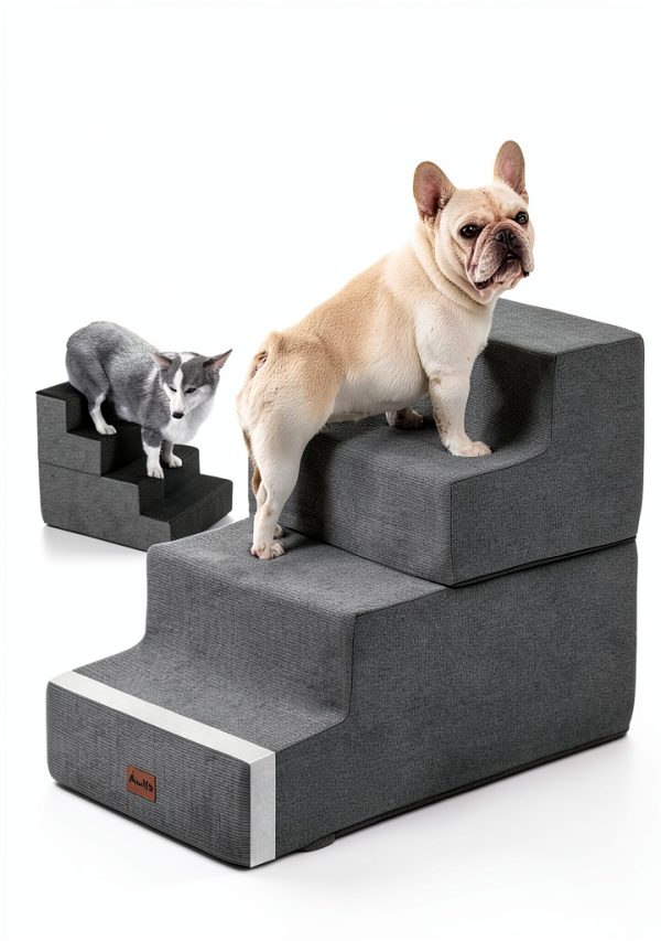 Made4Pets Dog Steps for Bed, Extra Wide Dog Stairs for High Bed Couch Sofa, 35D Foam Pet Steps for Small Dogs and Cats(Up to 40lbs), Non-Slip Bottom Pet Stairs, Grey, 4 Steps-3