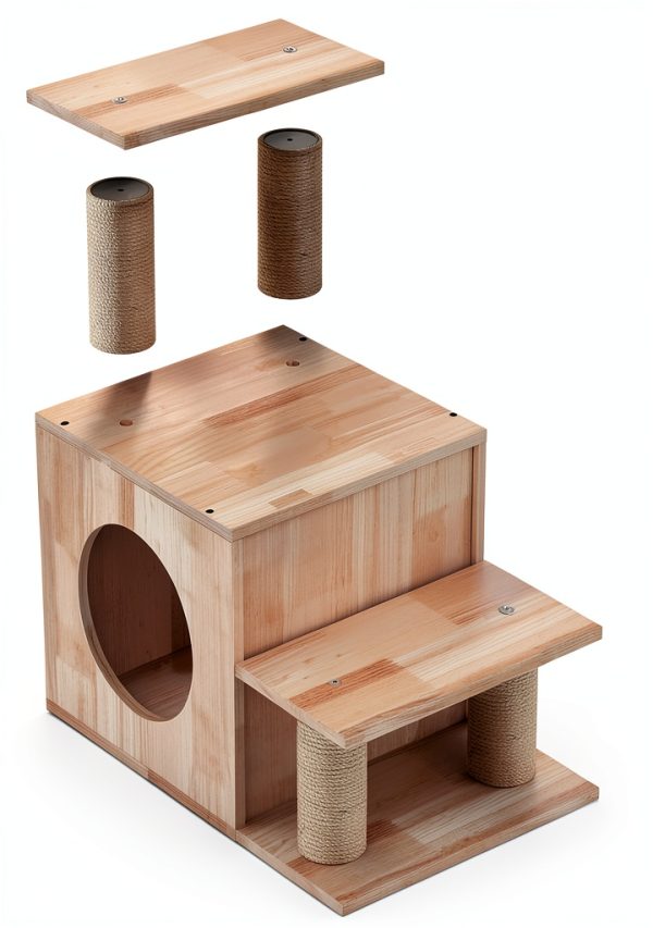 3-in-1 Pet Stairs by KinoTail Wood Cat Stairs with Condo Cave-1