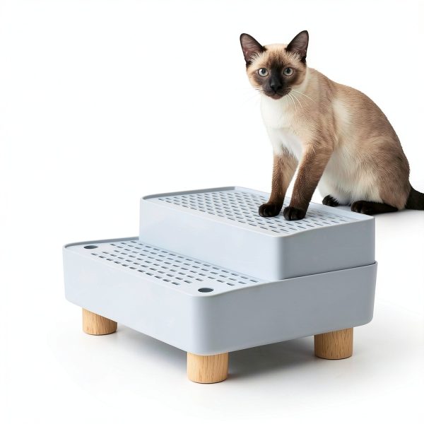 Elevated Cat Ramp for Litter Box by Midollarle 2-Step Stair Stool Grey-6