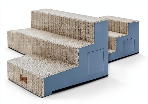 Dog Stairs POCBLUE 4-Step Grey Foam for Bed & Couch 17.7"-1
