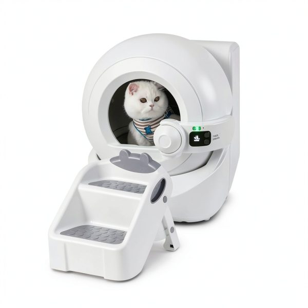 Cat Ramp Foxtell White Plastic Litter Box Double Layer Non-Slip Feet-4