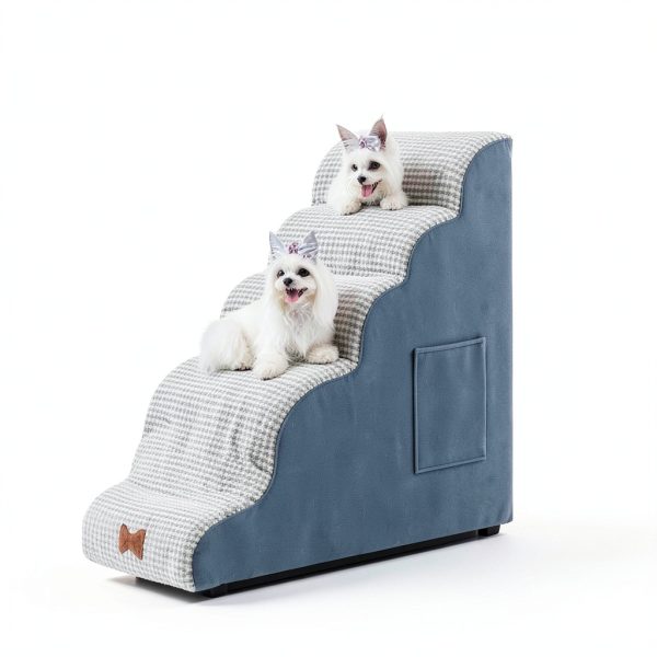 POCBLUE Dog Stairs for Small Dogs 15.7" H, Wide Pet Step for Couch/Sofas/Chairs, Curved Pet Ramps for Small Dogs & Cats with High-Density Foam and Washable Cover, 3-Step, Grey-1