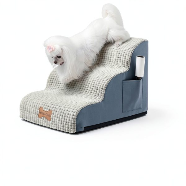 POCBLUE Dog Stairs for Small Dogs 15.7" H, Wide Pet Step for Couch/Sofas/Chairs, Curved Pet Ramps for Small Dogs & Cats with High-Density Foam and Washable Cover, 3-Step, Grey-4