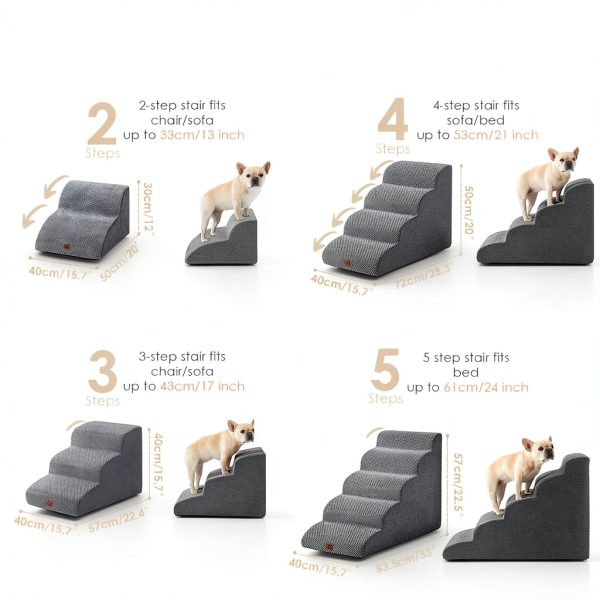 EHEYCIGA Curved Dog Stairs Ramp for High Beds 19.7" H, 4-Step Dog Steps for Small Dogs and Cats, Pet Stairs for High Bed Climbing, Non-Slip Balanced Pet Step Indoor, Grey-2