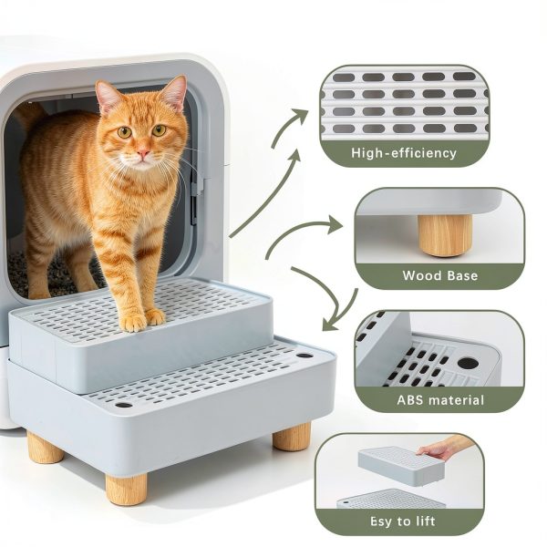 Elevated Cat Ramp for Litter Box by Midollarle 2-Step Stair Stool Grey-1