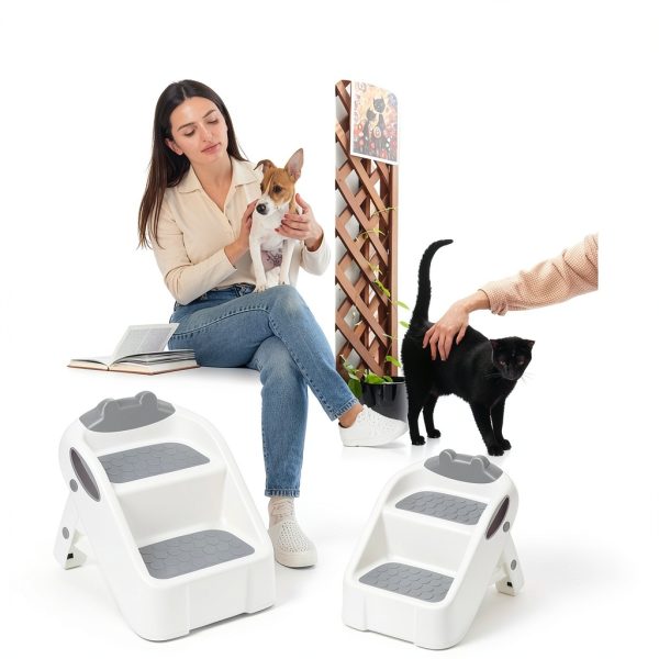 Cat Ramp Foxtell White Plastic Litter Box Double Layer Non-Slip Feet-5