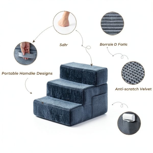 Dog Stairs HYLEORY 3-Step Portable Pet Steps with Non-Slip Bottom Grey-1