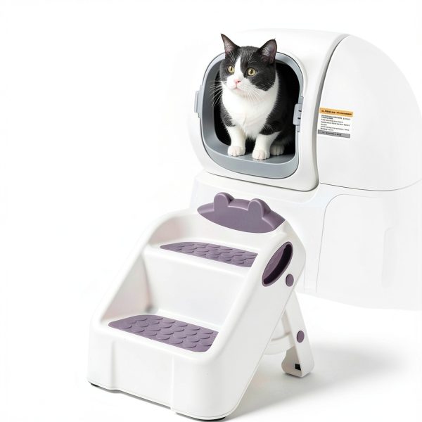 Cat Ramp Foxtell White Plastic Litter Box Double Layer Non-Slip Feet-2