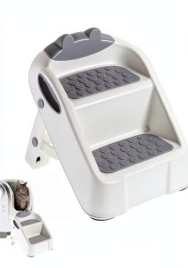 Cat Ramp Foxtell White Plastic Litter Box Double Layer Non-Slip Feet-0