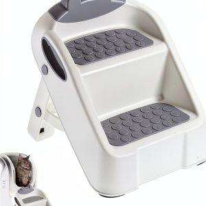 Cat Ramp Foxtell White Plastic Litter Box Double Layer Non-Slip Feet-0