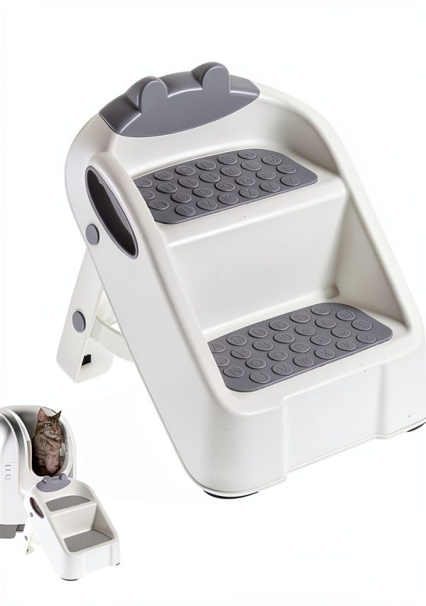 Cat Ramp Foxtell White Plastic Litter Box Double Layer Non-Slip Feet-0