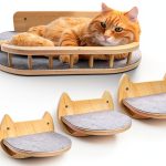 Cat Wall Shelves with 3 Steps – Modern Wood Wall Mounted Furniture, Climber & Perch Shelf for Cats up to 30lbs – Sturdy Floating Bed for Large Cats-0