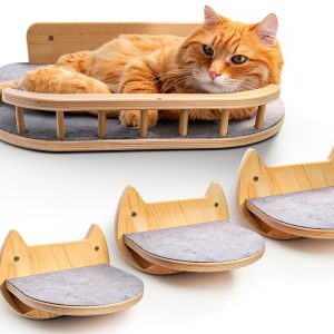 Cat Wall Shelves with 3 Steps – Modern Wood Wall Mounted Furniture, Climber & Perch Shelf for Cats up to 30lbs – Sturdy Floating Bed for Large Cats-0