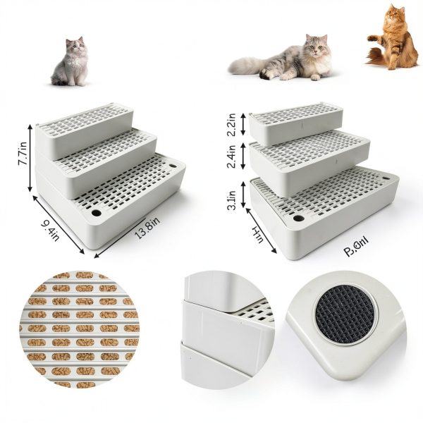 Tianhaom 3 Steps Cat Litter Box Step Light Grey Non Slip Ramp-1