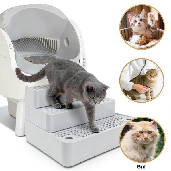 Tianhaom 3 Steps Cat Litter Box Step Light Grey Non Slip Ramp-5
