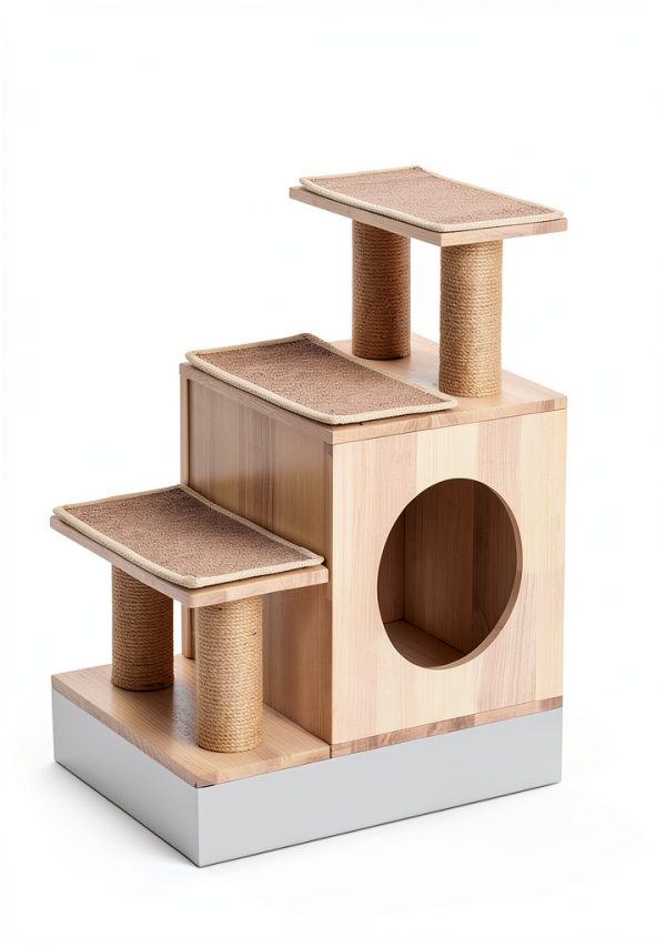 3-in-1 Pet Stairs by KinoTail Wood Cat Stairs with Condo Cave-4