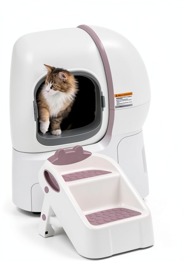 Cat Ramp Foxtell White Plastic Litter Box Double Layer Non-Slip Feet-3