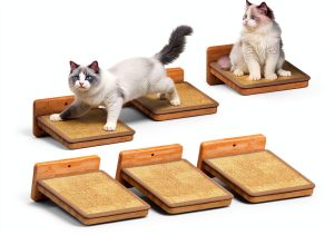 Cat Wall Steps 3Pcs 8"×7" Natural Wood Ladder with Fixtures for Cats-0