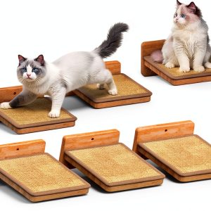 Cat Wall Steps 3Pcs 8"×7" Natural Wood Ladder with Fixtures for Cats-0