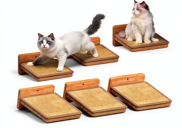Cat Wall Steps 3Pcs 8"×7" Natural Wood Ladder with Fixtures for Cats-0