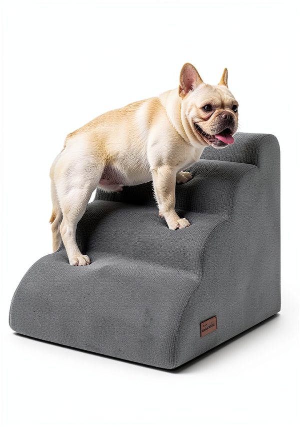 Dog Steps for Bed, 4-Step Dog Stairs Ramp for Small Dogs and Cats, Indoor Non-Slip Pet Stairs Suitable for Older, Short-Legged, and Puppy Dogs to Climb onto High Beds and Couch, 17.4" H,Grey-2